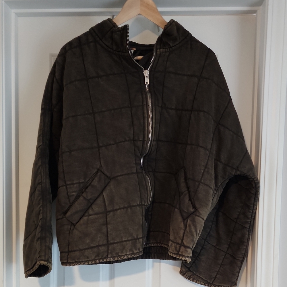 Free People Dolman Quilted Zip-Up Jacket in  Dusted Military NWT